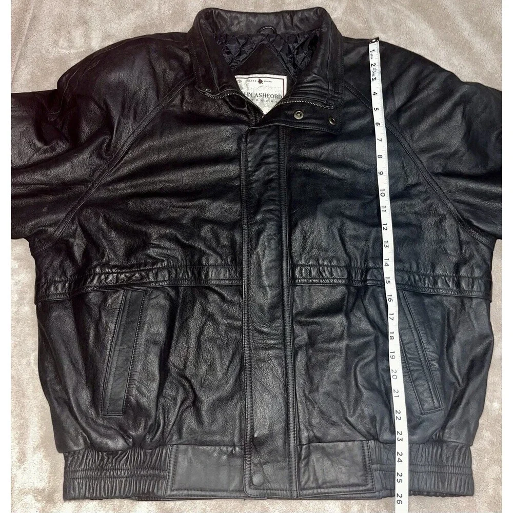 Men’s Leather Biker Jacket John Ashford Outdoors Size Large Black Full Zip